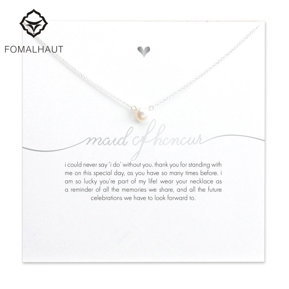 Bridesmaid mail of honor imitation pearl plated silver Pendant Necklaces white card necklace Fashion Women Jewelry