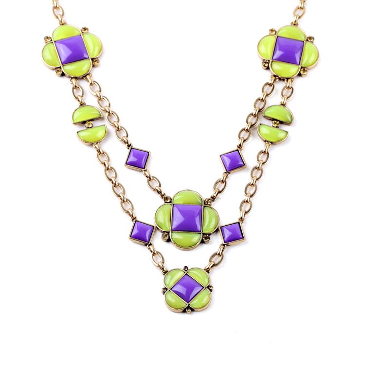 Bright Color Extension Chain Summer Fresh Resin Opaque Gem Flower Geometric Layer Purple Necklace