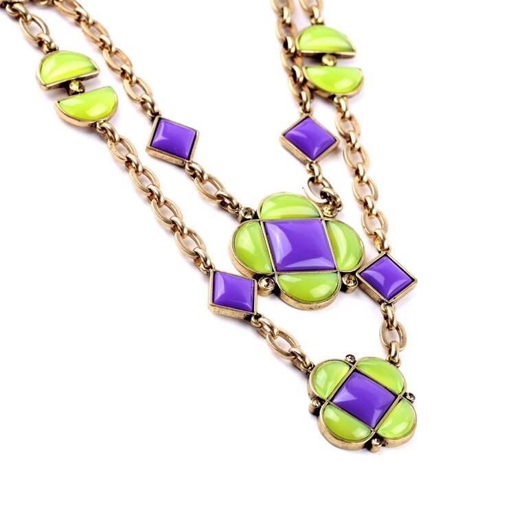 Bright Color Extension Chain Summer Fresh Resin Opaque Gem Flower Geometric Layer Purple Necklace