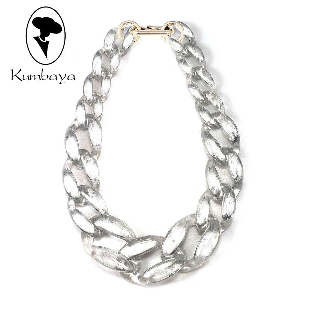 Bright Silver Exaggeration Acrylic Necklace Twist Strand Neck Short Chains Women Ethnic Jewelry DIY Collares Chokers N15829