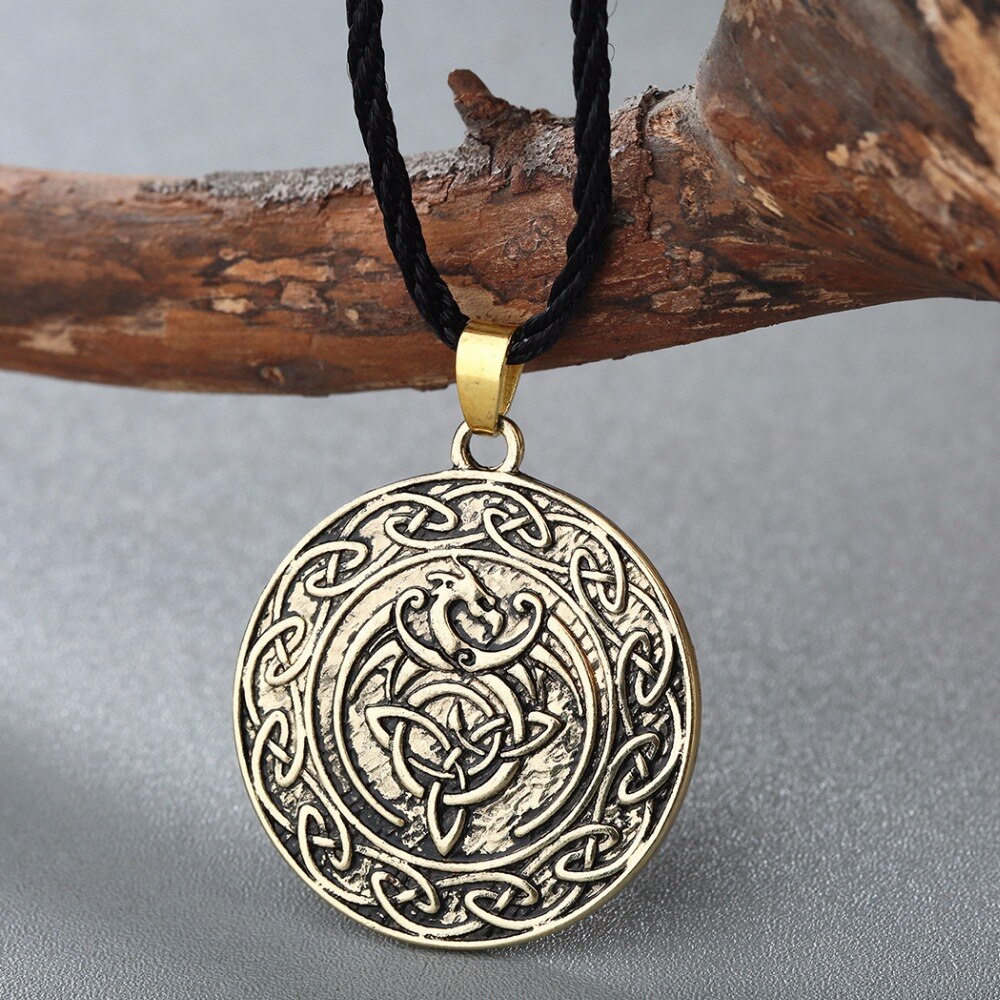 Bronze Round Women Vintage Necklace Valknut Double Side Viking Slavic talisman Knot Celtic Dragon Pendant Necklace Chokers