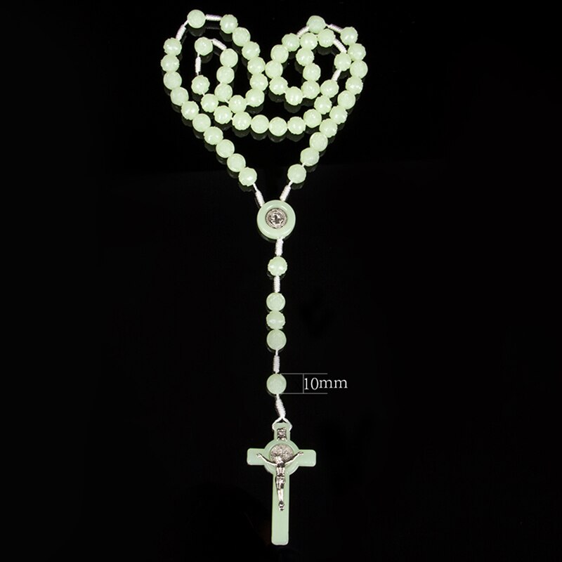 Brown Cat's Eye Beads Luminous Rosary Necklace Men Women Catholic Christ Jesus Praying Cross Holy Virgin Pendant Jewelry Gift