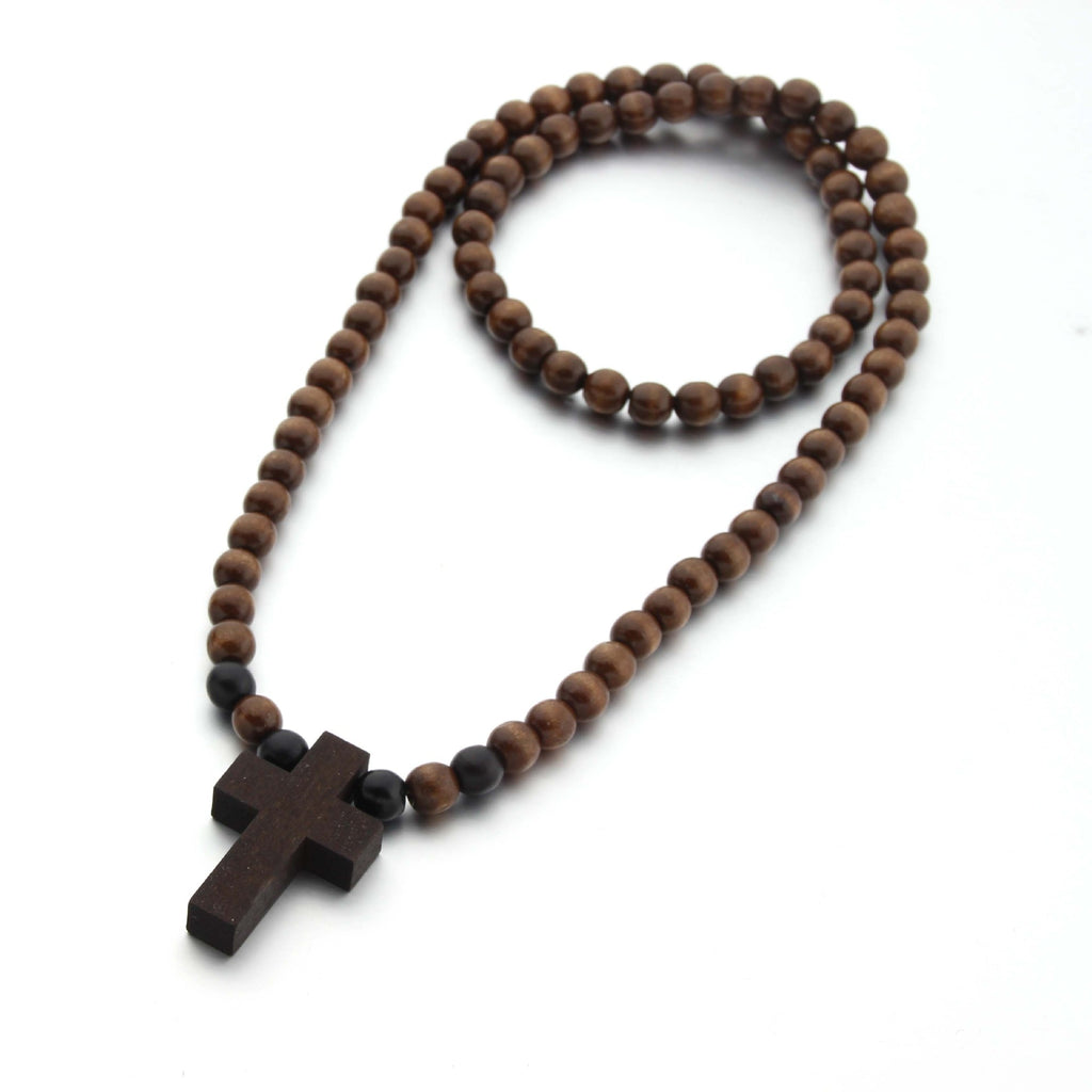 Buy Mens Dark and Light Brown Wood Beaded Necklace | JaeBee Jewelry