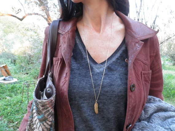 Btuamb Simple Style Leaves Feather Necklaces Gold Silver Color Long Sweater Necklaces Pendants for Women Jewelry Free Style