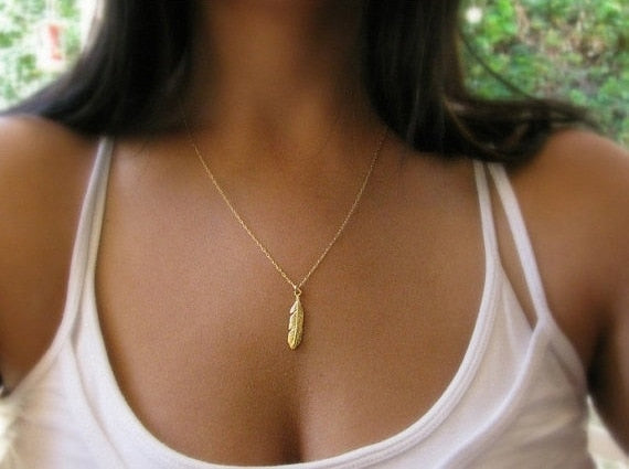 Btuamb Simple Style Leaves Feather Necklaces Gold Silver Color Long Sweater Necklaces Pendants for Women Jewelry Free Style