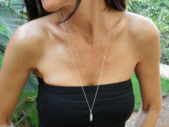 Btuamb Simple Style Leaves Feather Necklaces Gold Silver Color Long Sweater Necklaces Pendants for Women Jewelry Free Style