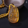 Buddha Guardian Gods Pendant Necklace For Women Men Carved Yellow Stone Amulet Necklaces Jewelry