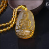 Buddha Guardian Gods Pendant Necklace For Women Men Carved Yellow Stone Amulet Necklaces Jewelry
