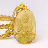 Buddha Guardian Gods Pendant Necklace For Women Men Carved Yellow Stone Amulet Necklaces Jewelry
