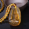 Buddha Guardian Gods Pendant Necklace For Women Men Carved Yellow Stone Amulet Necklaces Jewelry