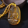 Buddha Guardian Gods Pendant Necklace For Women Men Carved Yellow Stone Amulet Necklaces Jewelry