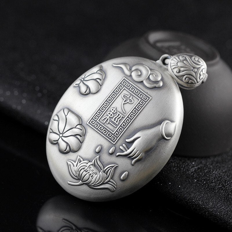 Buddha zen net language National wind seiko fine silver 999 ms kuan Yin heart sutra lotus pendant