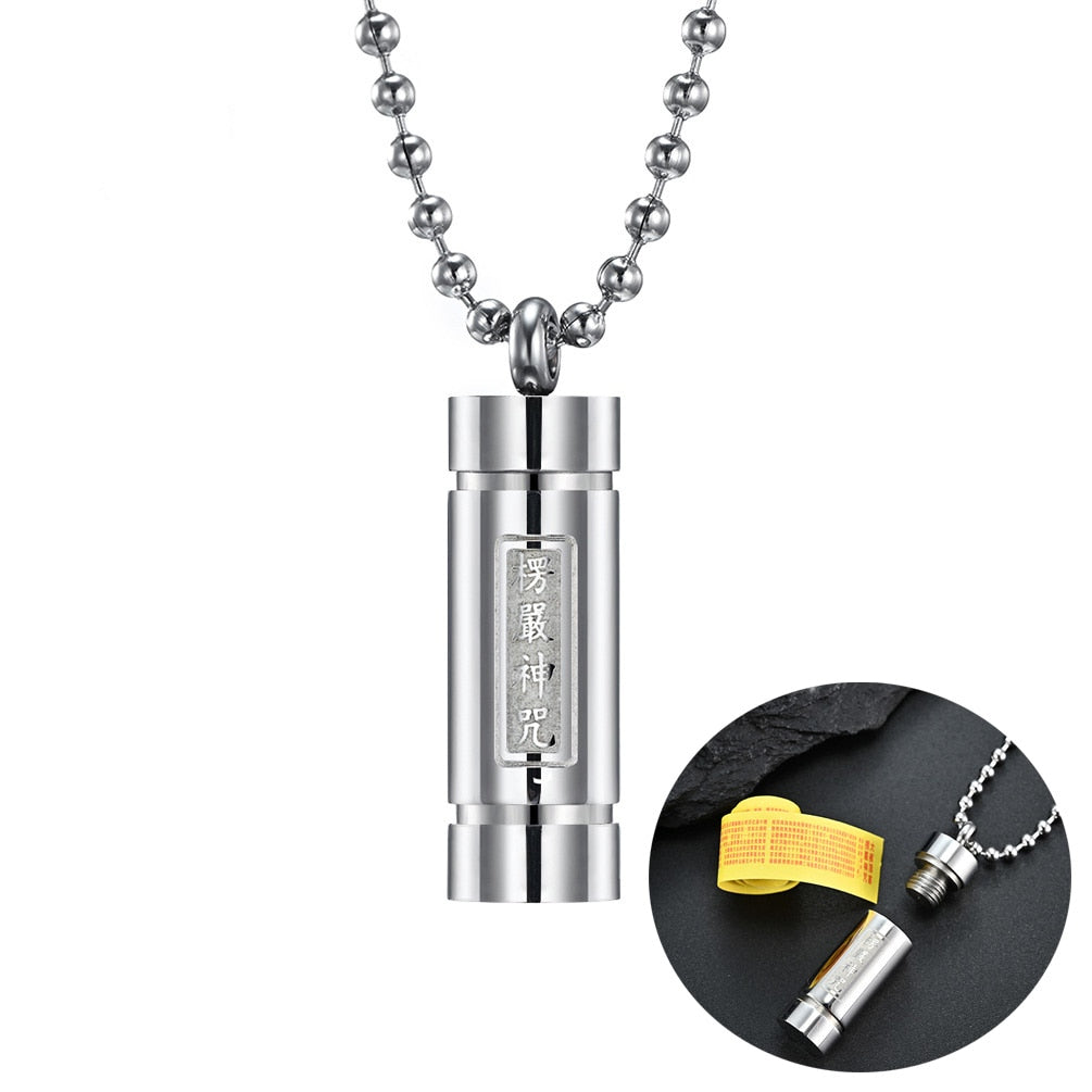 Buddhist Shurangama Mantra Necklaces Cylinder Open Pendant for Men Woman Scripture Chinese Style Amulet Jewelry