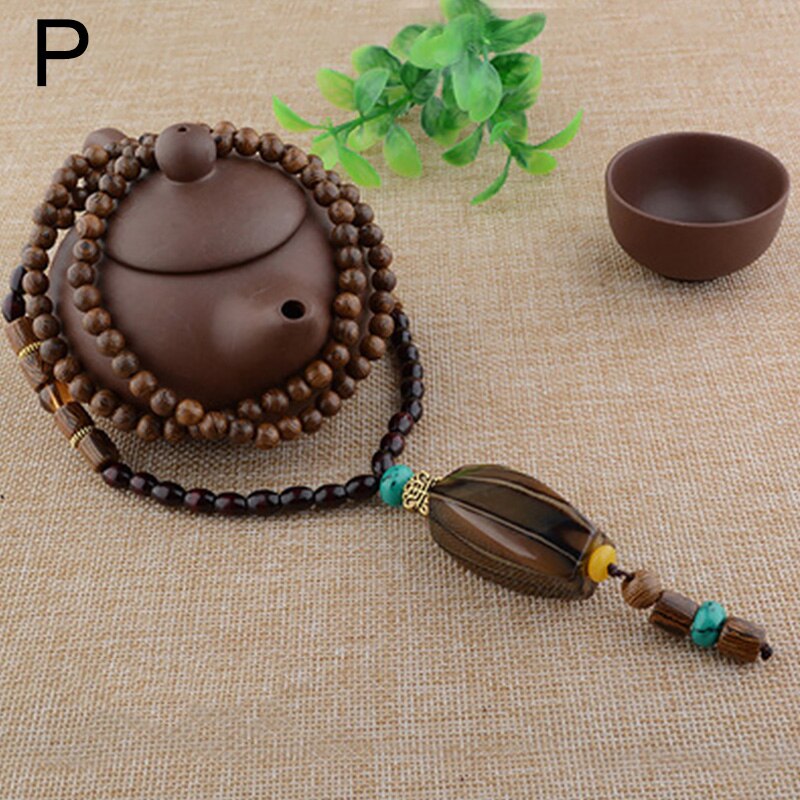 Buddhist Wood Beaded Pendant Necklace Elegant Vintage Long Ethnic Bohemian Buddha Lucky Jewelry on The Neck