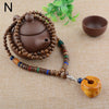 Buddhist Wood Beaded Pendant Necklace Elegant Vintage Long Ethnic Bohemian Buddha Lucky Jewelry on The Neck