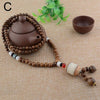 Buddhist Wood Beaded Pendant Necklace Elegant Vintage Long Ethnic Bohemian Buddha Lucky Jewelry on The Neck