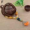 Buddhist Wood Beaded Pendant Necklace Elegant Vintage Long Ethnic Bohemian Buddha Lucky Jewelry on The Neck