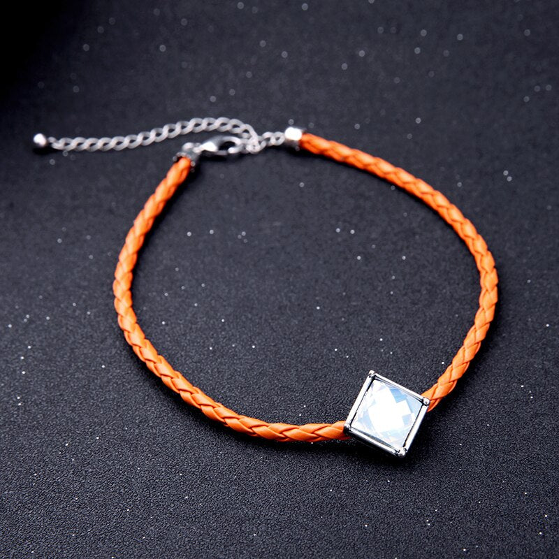 Bulk Price Trendy Imitation Leather Braided Choker Necklace Black Orange Square Charm Handmade Women Necklace