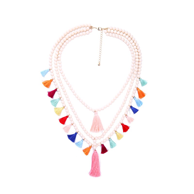 Bulk Price Trendy Jewelry Long Chunky Cotton Tassel Necklace  Round Acrylic Pearl Vintage Maxi Necklace