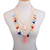 Bulk Price Trendy Jewelry Long Chunky Cotton Tassel Necklace  Round Acrylic Pearl Vintage Maxi Necklace