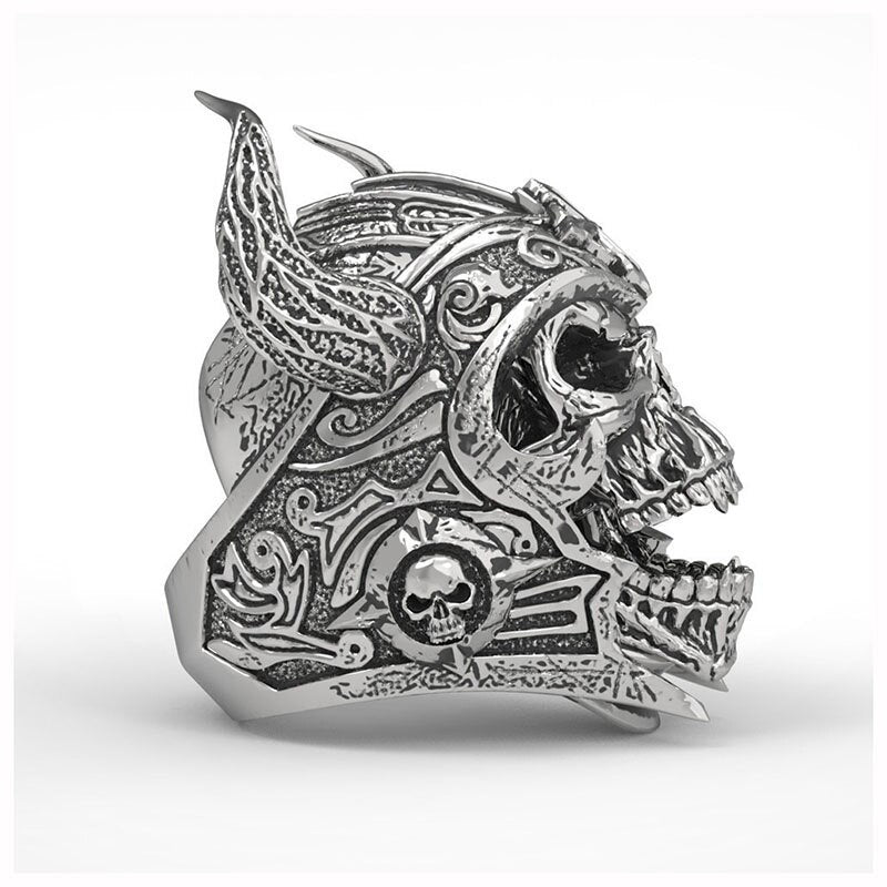 Bull Head Mask Warrior Skull Shape Ring Men's Ring Retro Metal Horror Skull Horn Ring Accessories Party Jewelry