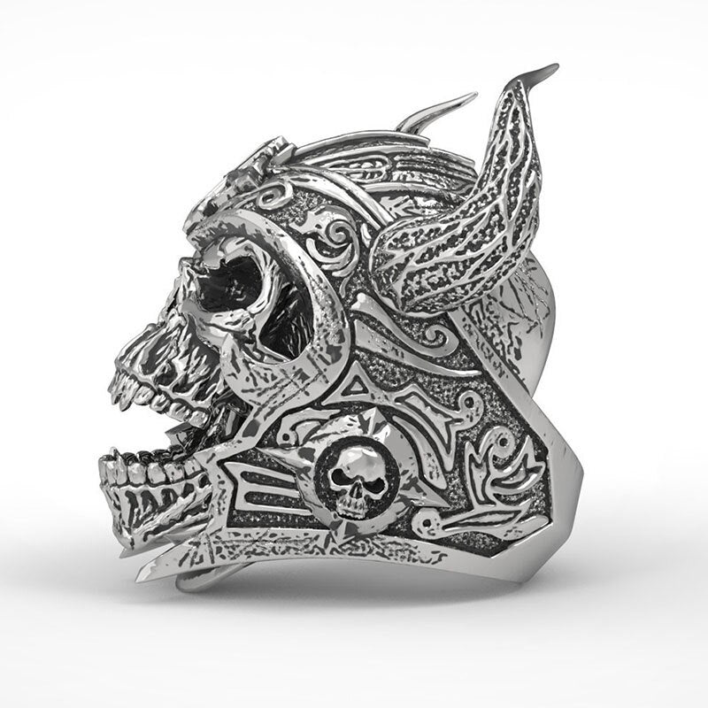 Bull Head Mask Warrior Skull Shape Ring Men's Ring Retro Metal Horror Skull Horn Ring Accessories Party Jewelry