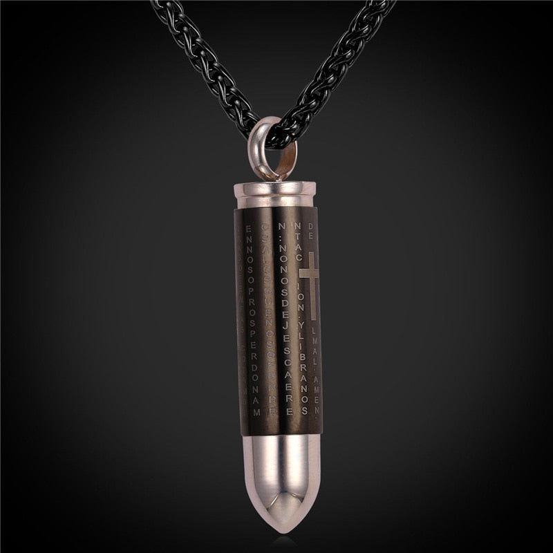 Bullet Pendant Charms Necklace Jewelry 316L Stainless Steel/Gold Color Chain For Men Cross Prayer Necklace GP2104