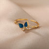 Butterfly Bamboo Rings For Women Open Adjustable Stainless Steel Gold Color Finger Ring 2023 Trend Couple Jewelry anillos mujer