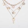 Butterfly Multilayer Key Lock Pendant Necklace  Retro Geometric Gold&Silver Color Layered Collar Necklace Jewelry Gift