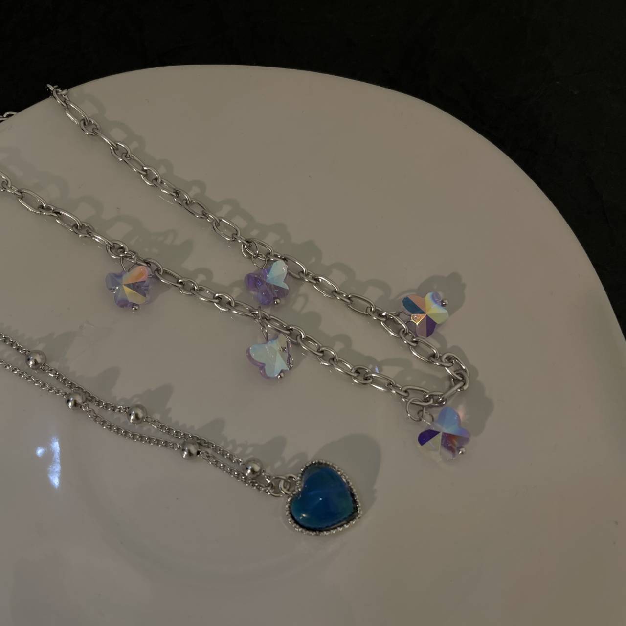 Butterfly Pendant Temperature Sensing Color Crystal Heart Necklaces for Women Vintage Egirl Choker Clavicle Chain Y2K Jewalry