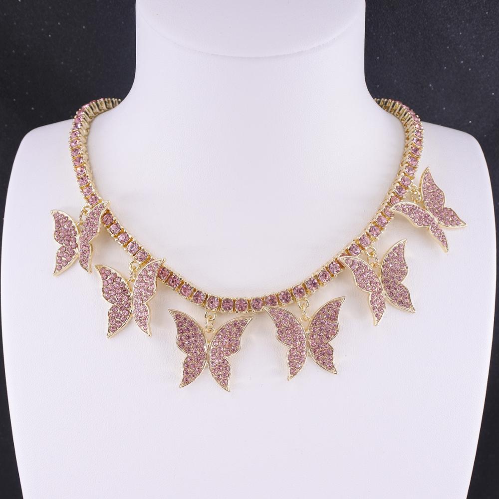 Butterfly big charm chokers necklaces women jewelry 1 row tennis chain 16inch gold silver color bling hip hop rap rock design