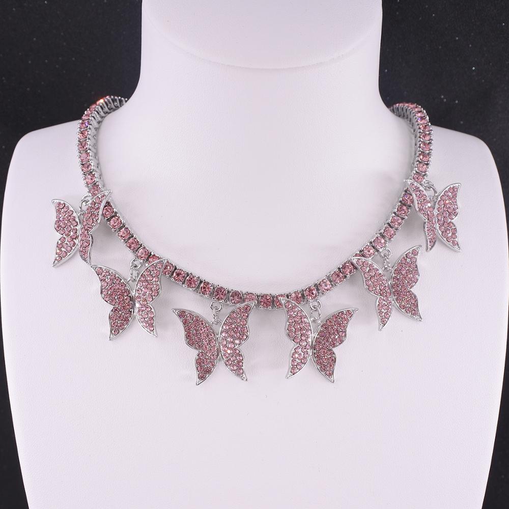 Butterfly big charm chokers necklaces women jewelry 1 row tennis chain 16inch gold silver color bling hip hop rap rock design