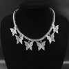 Butterfly big charm chokers necklaces women jewelry 1 row tennis chain 16inch gold silver color bling hip hop rap rock design