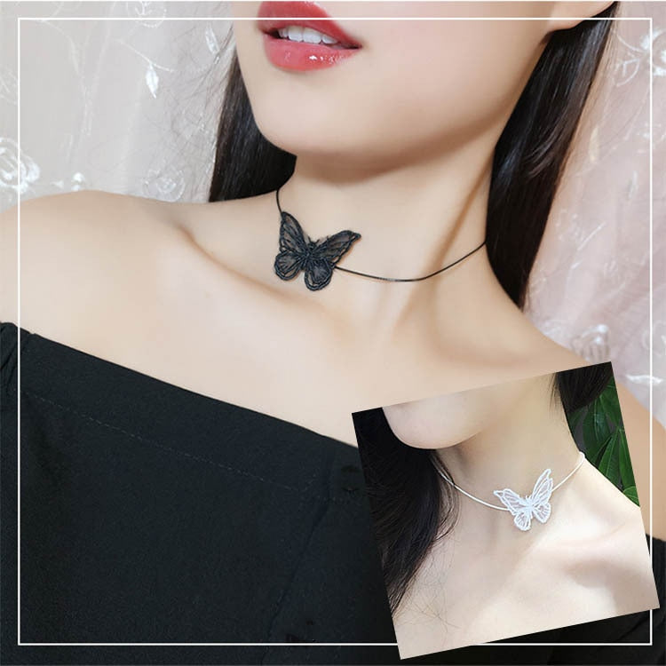 Butterfly necklace  black collar short neck elegant ornament  neck band Necklace for women clavicle jewelry