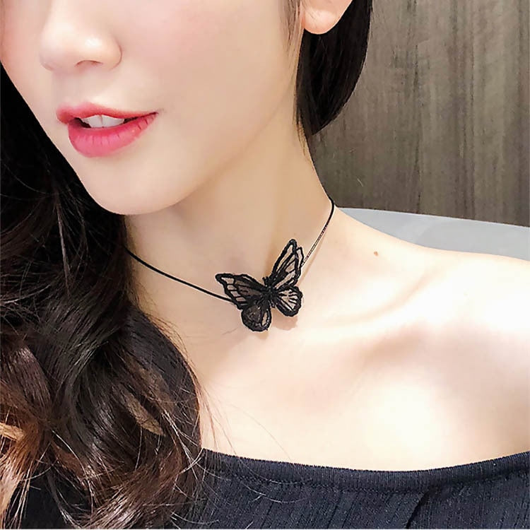 Butterfly necklace  black collar short neck elegant ornament  neck band Necklace for women clavicle jewelry