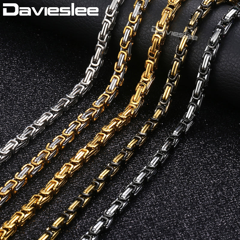 Byzantine Box Chains Necklace for Men Silver Gold Black Customized Mens Necklaces Stainless Steel Jewelry 5/8mm LKNM16