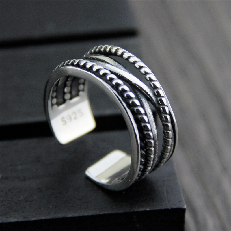 C&R 925 Sterling Silver Rings for Women men retro opening weave rope shape Thai Silver Adjustable ring Fine Jewelry Size 5-8