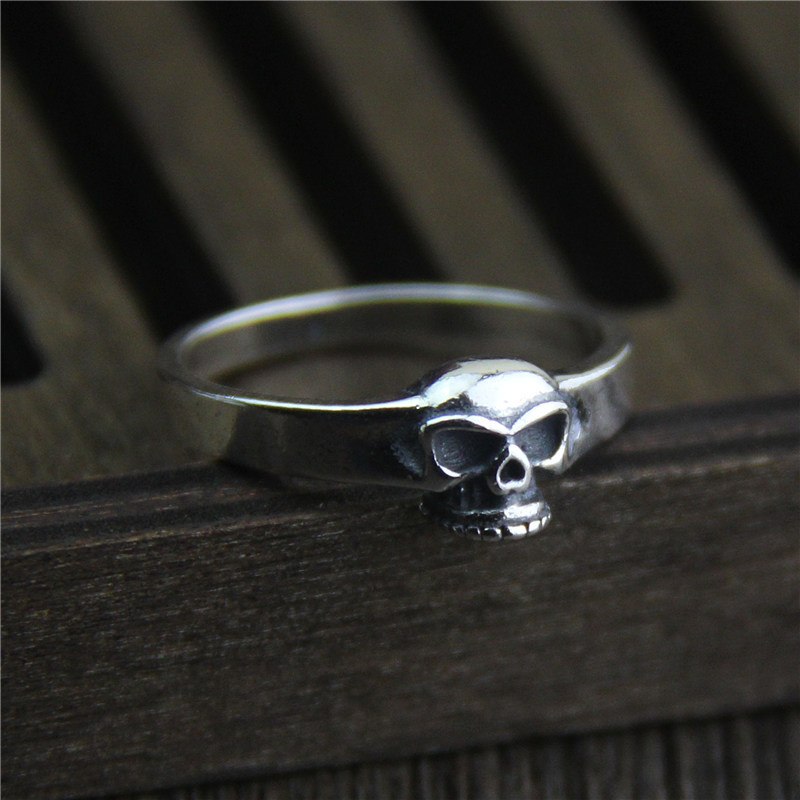 C&R Pure 925 Sterling Silver Rings for Women Vintage Thai Silver Personality Skull Ring punk style Fine Jewelry Size 5-9