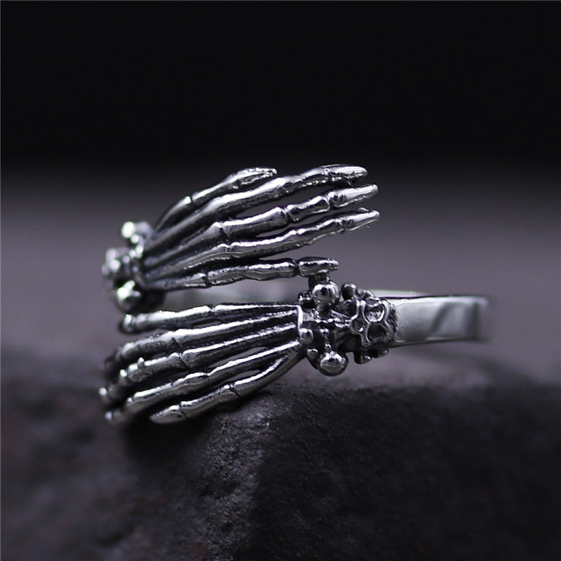 C&R Pure 925 Sterling Silver Rings for Women men bone finger shape opening ring Neo-Gothic Fine Jewelry