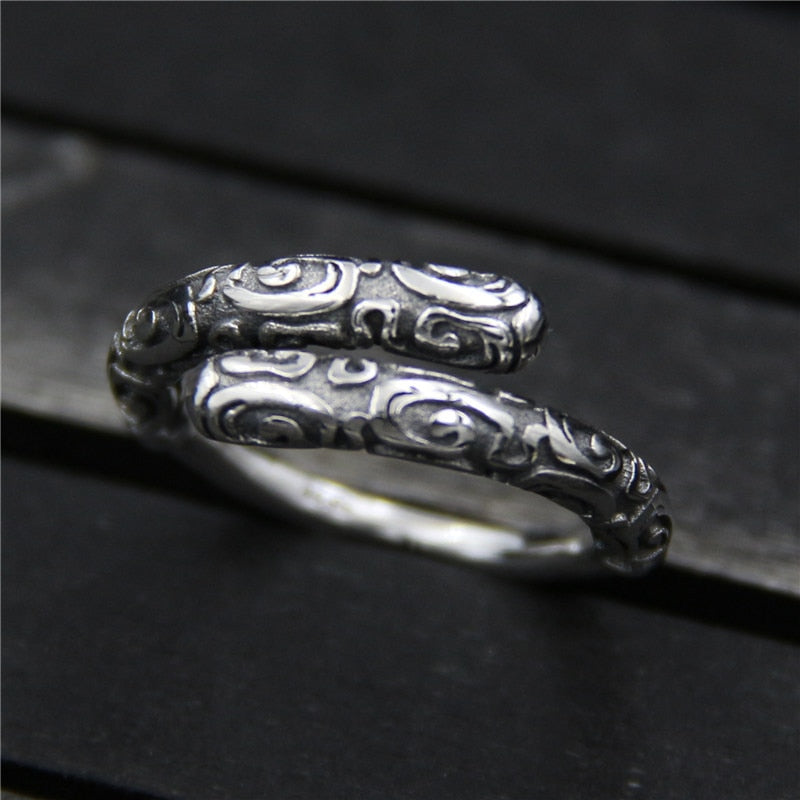 C&R Pure 925 Sterling Silver Rings for Women men retro Curved stick ring unisex Fine Jewelry Size 8-11 Adjustable