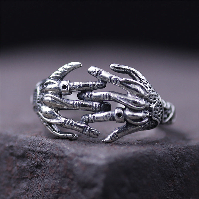 C&R Pure 925 Sterling Silver Rings for men hip-hop punk rock creative finger ring Fine Jewelry size 8-11 Adjustable