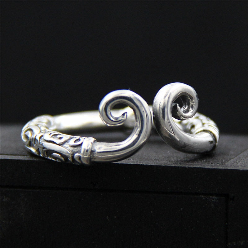 C&R Pure 925 Sterling Silver Rings vintage ring man Carved Pattern size 9-12 Adjustable Fine Jewelry