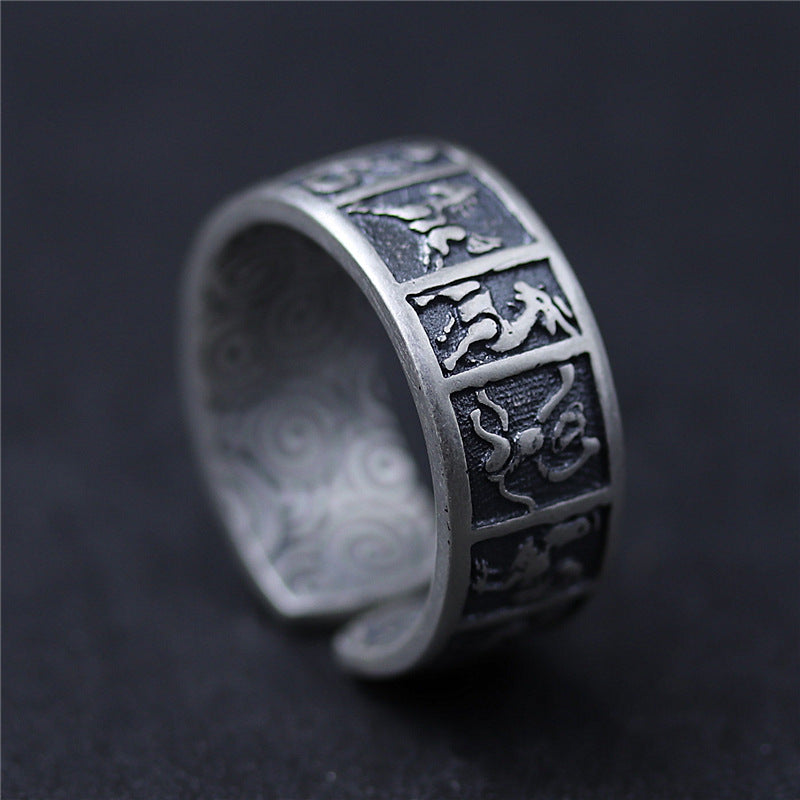 C&R Pure 990 Sterling Silver Rings for Women men Chinese zodiac signs Personality opening ring Thai Silver Fine Jewelry
