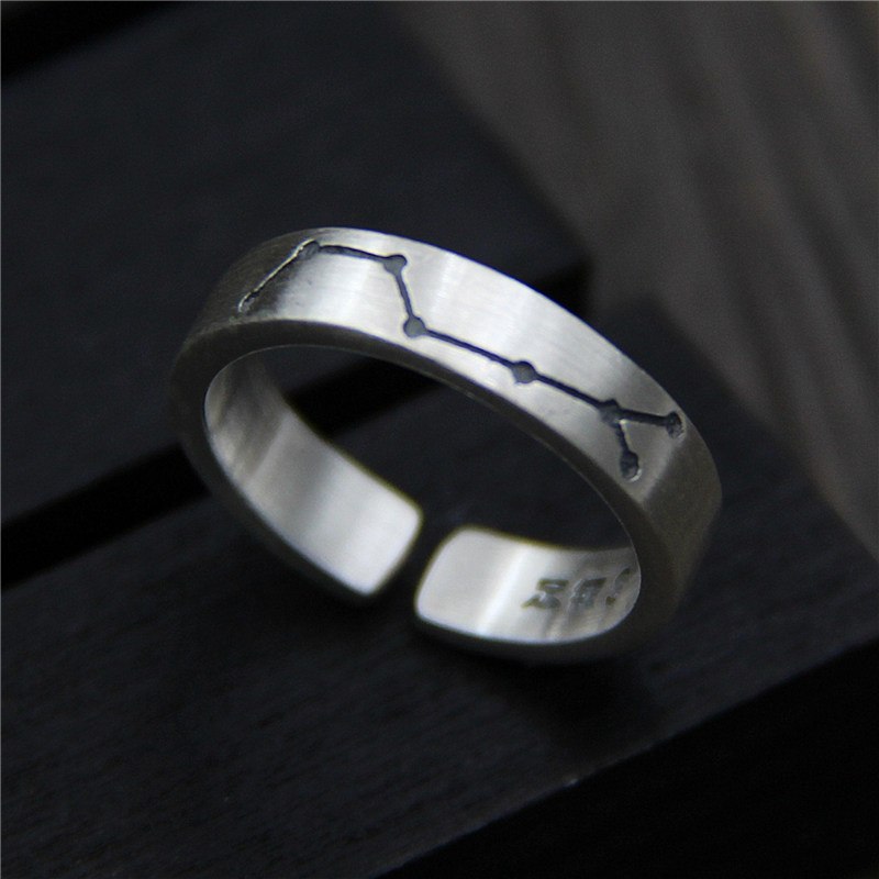 C&R Pure S999 Sterling Silver Rings for Women retro rings female constellation pattern opening ring Fine Jewelry Size 6-8