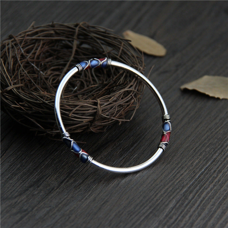 C R Real 925 Sterling Silver bangle bracelet for women Cloisonne brace