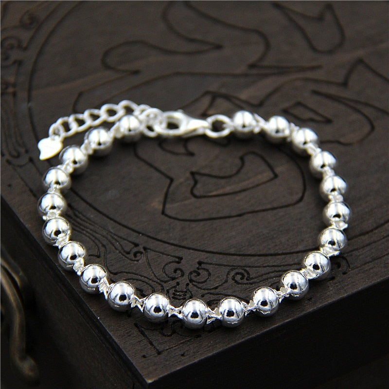 C&R Real 925 Sterling Silver bracelet Simple round beads bracelet men and women couple models Fine Jewelry