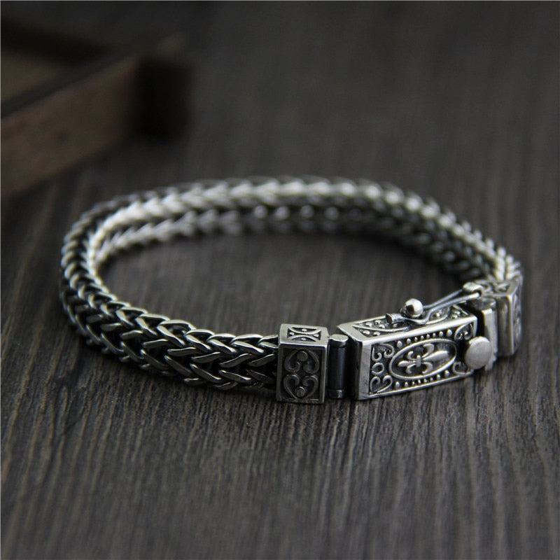 C&R Real 925 Sterling Silver bracelet woven dragon bone link chain bracelets for men male retro Thai Silver Fine Jewelry