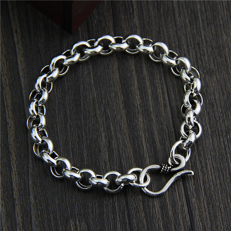 C&R Real 925 Sterling Silver bracelets for women Simple circle round buckle bracelet men women Unisex Thai Silver Fine Jewelry
