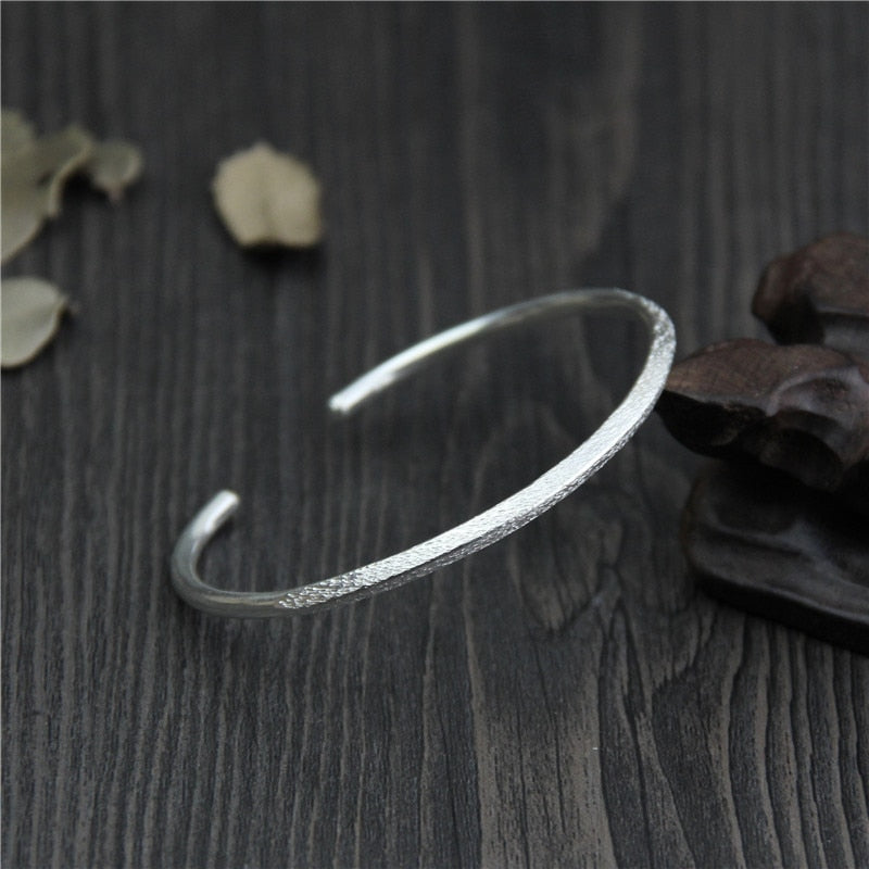 C&R Real 999 Sterling Silver bangle bracelet for women Matte slim opening bangles Thai Silver bracelets Vintage Fine Jewelry