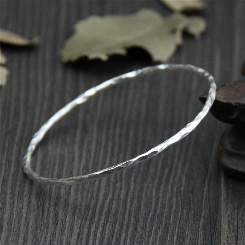 C&R Real 999 Sterling Silver bangle bracelet for women bracelets simple slim Thai Silver bangles Fine Jewelry